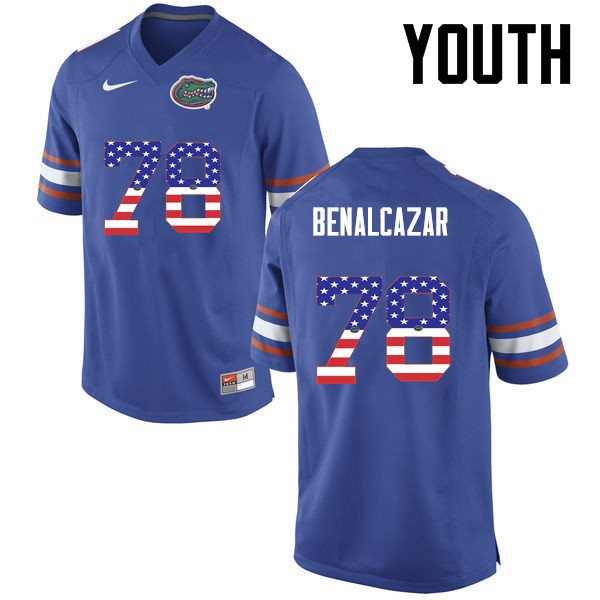 Florida Gators Youth #78 Ricardo Benalcazar College Football Jersey USA Flag Fashion Blue